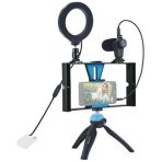 4 In 1 Vlogging Live Broadcast Smartphone Video Rig + 4.6 Inch Ring LED Selfie Light Tripod Mount